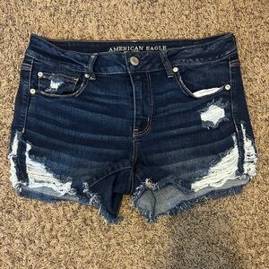 American Eagle Outfitters Dark Indigo Distressed Denim Cutoff Midi Shorts